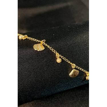 Imagem de Tornozeleira de Conchas e Zircônias Banhado em Ouro 18k - Floratta Joi