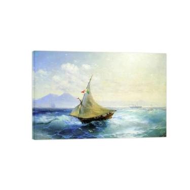 Imagem de Ivan Aivazovsky Impressão de arte de parede em tela - Imagem de arte em tela com moldura de madeira - Pôster de reproduções de pinturas famosas para decoração de casa - paisagem de barco 50 x 75 cm 20