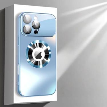 Imagem de Capa de luxo fosca metálica de titânio para iPhone 16, 15, 14, 13, 12, 11 Pro Max Plus, lente de vidro, proteção para câmera, azul-serra, para iPhone 14 Plus