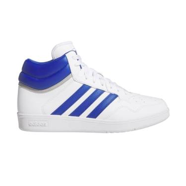 Imagem de adidas Tênis de basquete unissex adulto Hoops 4.0 cano médio, Branco/time azul royal/cinza, 11 Women/10 Men