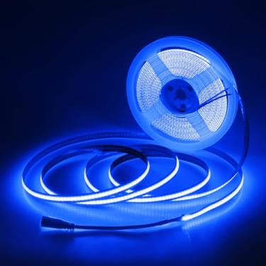 Imagem de Aclorol Fita de luzes LED Blue COB de 5 metros 12 volts para sala de estar, quarto, armário de cozinha, armário, outra decoração interna de casa, 320 LEDs/m (fonte de alimentação e regulador de luz de