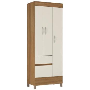 Imagem de Guarda Roupa Solteiro 3 Portas 2 Gavetas Demobile Cor Amendoa Off White