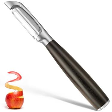 Imagem de JUSEEPO Descascador profissional de vegetais, descascador de frutas de cozinha giratório, lâmina de aço inoxidável 304 tipo I, cabo de madeira de aderência confortável, adequado para maçãs, batatas