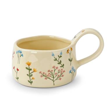 Imagem de Koythin Caneca de café de cerâmica, canecas estéticas engraçadas para coquetéis de leite, suco, latte cappuccino, xícara de chá fofa com padrão floral para chá da tarde, 230 ml (flor pequena rosa e