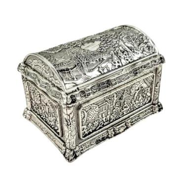 Imagem de Porta-Joias Metal Cromado Desenhos Orientais Prata 8Cm - Inigual