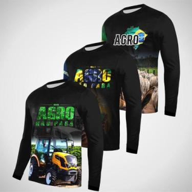 Imagem de Kit Com 3 Camisas Agro Dry Fit Manga Longa com UV50+ - Dsportivo, GG, 