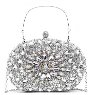Imagem de HeiDmai Bolsas clutch noturnas para mulheres, bolsa de ombro com strass, bolsas de mão luxuosas, Círculo - prata