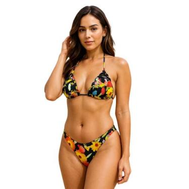 Imagem de Biquíni Feminino Cortininha Com Bojo Estampado Calcinha Levanta Bumbum