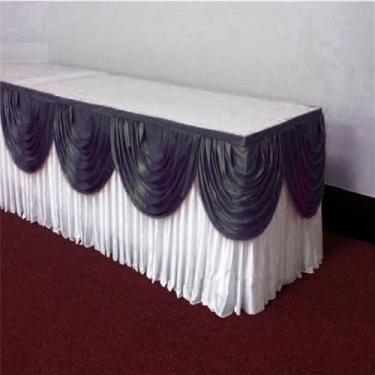 Imagem de Saia de mesa de seda prateada de 3 metros, inclui cortina, toalha de mesa para banquete, saia para festa de casamento, decoração para eventos, branca e preta, 4,2 m de comprimento