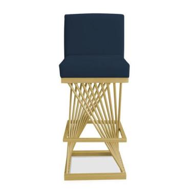 Imagem de Banqueta Alta Área Gourmet Cozinha Restaurante Bar Base de Metal Doura