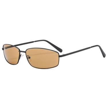 Imagem de HCPIHF Óculos de sol vintage de luxo com armação de metal e armação punk retangular para mulheres (chá preto)