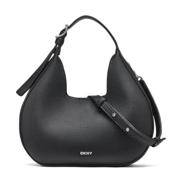 Imagem de DKNY Bolsa transversal Hobo pequena, preta/prata