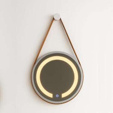 Imagem de ESPELHO ADNET ILUMINADO REDONDO 40CM BRANCO C/ALÇA CARAMELO TOUCH LED 3000K