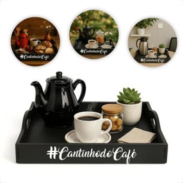 Imagem de Bandeja Decorativa Para Cafe 39x30cm Cor Preta Mdf Pintada Organizar e