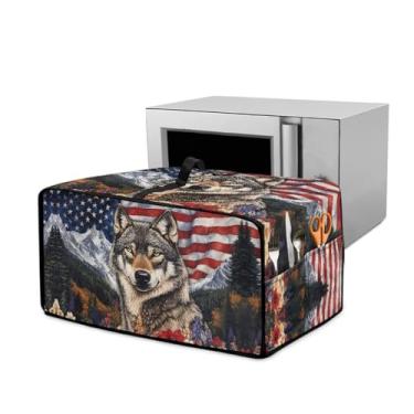 Imagem de Hwzdsyxl Wolf American Flag Forest Print Capa de forno de microondas à prova de poeira para forno de micro-ondas protetor universal à prova d'água para aparelhos de cozinha proteção contra sujeira e