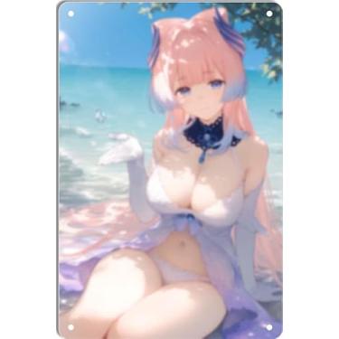 Imagem de DKLOWK Sexy Bikini Anime Girl Cute Hot Metal Poster Tin Art Decor Placa para Casa Bar Clube Quarto Banheiro Homem Caverna Otaku 20 x 30 cm