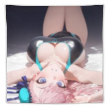 Imagem de LIEGBMEU Tapeçaria sexy de anime menina 152 x 152 cm arte de colcha de parede decoração de tapeçaria caprichosa AF148