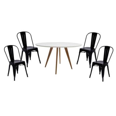 Imagem de Conjunto Mesa Square Redonda Branco 88cm com 4 Cadeiras Tolix Preta