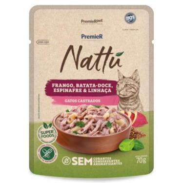 Imagem de Sachê Premier Nattu para Gatos Castrados Frango, Batata Doce, Espinafr