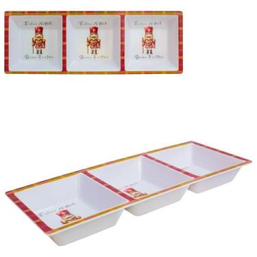 Imagem de Petisqueira De Melamina Retangular Natal Natalina Com 3 Divisórias 36,