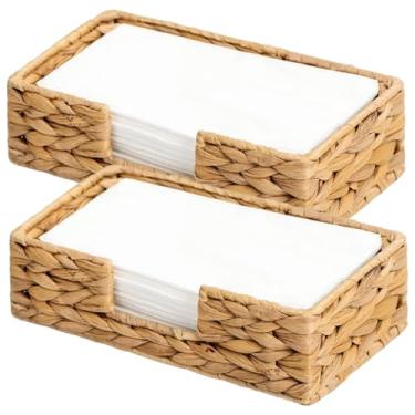 Imagem de Porta-guardanapos de vime, 2 peças, 24 x 12 x 7 cm, porta-guardanapos retangular com ranhura na borda, dispensador de lenços decorativo para sala de jantar, restaurante