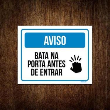 Imagem de Placa Sinalização Aviso Bata Na Porta Antes De Entrar 27X35