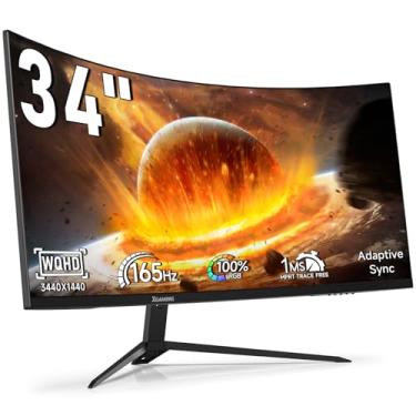Imagem de Monitor curvo para jogos de 34 polegadas – 1500R Ultra Wide QHD Cpmputer Monitor 1440p 165Hz HDMI/DP, 100% sRGB, resposta de 1ms, FreeSync, alto-falantes embutidos, WQHD 3440x1440 com luzes RGB