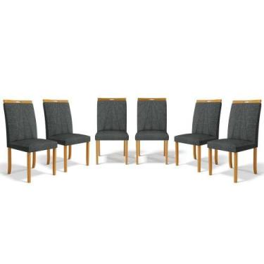 Imagem de Kit Com 6 Cadeiras Maiara Madeira Maciça Estofadas Para Mesa De Jantar