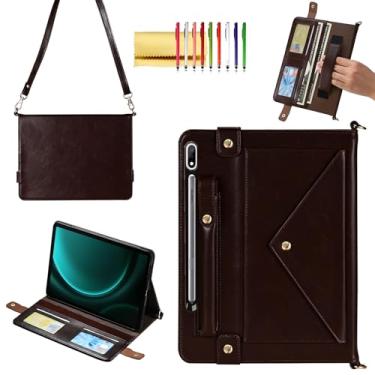 Imagem de Capa de mão para Samsung Galaxy Tab S10+/S9+/S9 FE+ Plus de 12,5 polegadas, capa carteira transversal Techcircle com suporte para caneta S + compartimentos para cartões, bolso fino, alça de mão