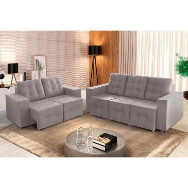 Imagem de Sofá Veneza 5 Lugares, Conjunto 3e2 - Retrátil - De Casa Décor E Estofados Cinza Claro