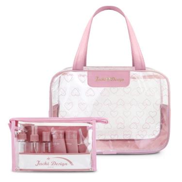 Imagem de Kit De Bolsa Transparente E Frascos De Viagem De 10 Peças Rosa