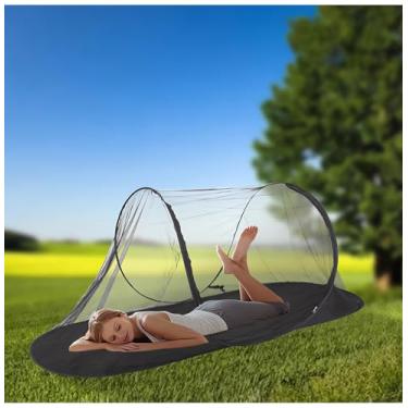 Imagem de Barraca de mosquito portátil transparente com base preta | Grande cúpula de 198 cm x 71 cm x 71 cm para acampamento e atividades ao ar livre | Rede de insetos de configuração instantânea