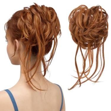 Imagem de CJL HAIR Extensões de coque bagunçado de cabelo cacheado com caudas retas cabelo sintético scrunchies rabo de cavalo para mulheres vermelho tizian