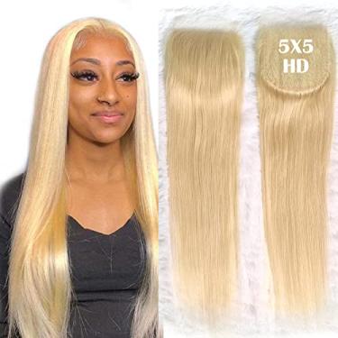Imagem de Forawme Cabelo humano virgem brasileiro 613 pré-arrancado alta definição loiro fechamento superior 45,7 cm 12,7 x 12,7 cm Liso HD Transparente Fecho de renda suíça com linha do cabelo natural