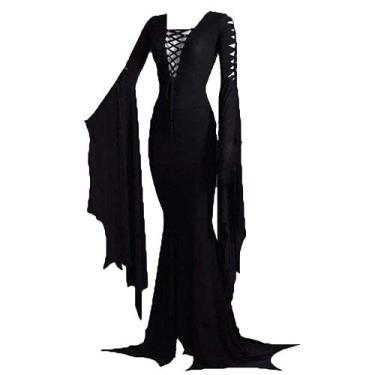 Imagem de Fantasia CosplayDIY Feminino Morticia Floor Dress Gothic Witch