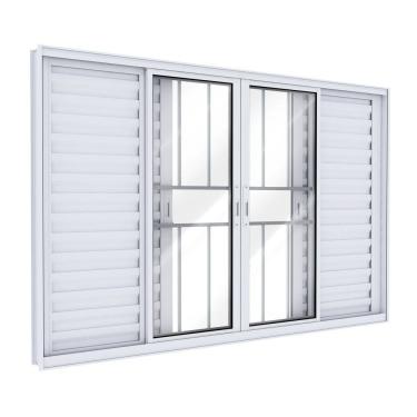 Imagem de Janela Veneziana de Alumínio com Grade e 4 Folhas Móveis e 2 Fixas 100x150cm Lucasa Ideale Branco