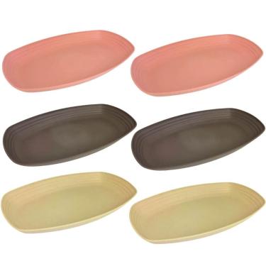 Imagem de 6 Petisqueiras Bambu Plástico Lines Lyor diversas 29x18cm Retangular Travessas Frios