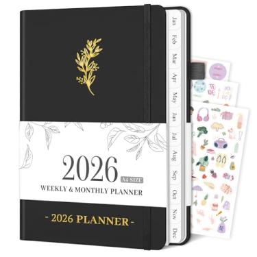 Imagem de Agenda 2026 semanal e mensal, 21,6 cm x 28 cm com abas de janeiro de 2026 a dezembro de 2026, agenda grande de capa dura A4 com data para agenda escolar e escritório, preto