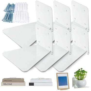 Imagem de Prateleiras flutuantes de ferro flutuantes para estante de parede invisível prateleiras de borda de parede multiusos para home office sala de aula (6, branco)