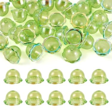 Imagem de Elecrelive 30 peças de contas de flores de acrílico verde claro com contas de sino de vento pingentes de água-viva para pulseira de sino de vento, brincos, chaveiros, enfeites de telefone