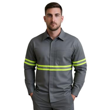 Imagem de Conjunto Profissional Calça e Camisa Antiácido Repelente Agentes Químicos Cinza