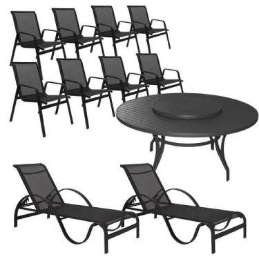 Imagem de Kit Piscina Mesa Giratória 1,60m + 8 Cadeiras E Espreguiçadeiras área 