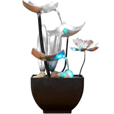 Imagem de Fonte de água de fonte de mesa para decoração de casa Zen: bacia profunda e rochas naturais do rio - relaxamento zen para escritório, sala de estar prata