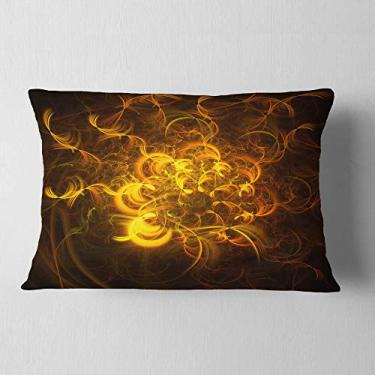 Imagem de Designart Golden Fractal Flower in Dark' Floral Throw Lombar Sala de Estar, Sofá, Almofada de Alta Qualidade + Capa de Almofada Estampada em ambos os lados 30,5 x 50,8 cm