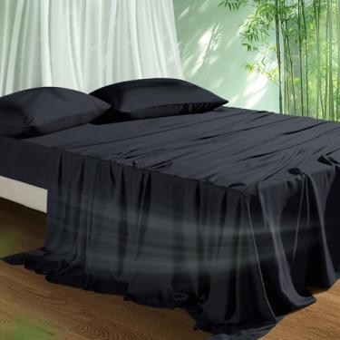 Imagem de Conjunto de lençóis de resfriamento King Size, viscose derivada de bambu para pessoas que dormem quentes | Bolso profundo de até 40,6 cm | Roupa de cama macia e respirável - 4 peças (king, preto)