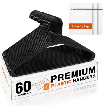 Imagem de Cabides de plástico HOUSE DAY Black, pacote com 60 e sacos de roupa su