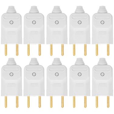 Imagem de 10 Tomada Plug Macho Prensa Cabo 2 Pinos Finos 10A Branco