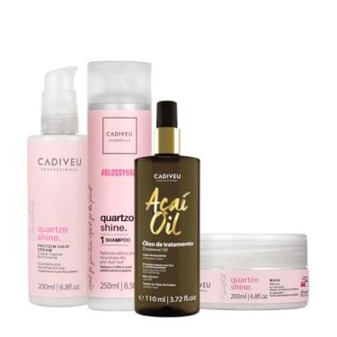 Imagem de Kit Cadiveu Professional Essentials Quartzo Shine Shampoo Máscara Pré-Shampoo e Açaí Oil 110 (4 produtos)
