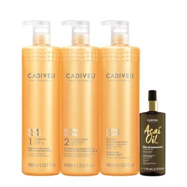 Imagem de Kit Cadiveu Professional Nutri Glow Shampoo Condicionador Máscara G e Açaí Oil 110 (4 produtos)