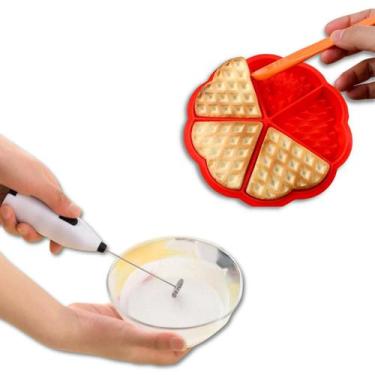 Imagem de Forma De Silicone Para Waffle Air Fryer C/ Mini Mixer Portátil - Kit F